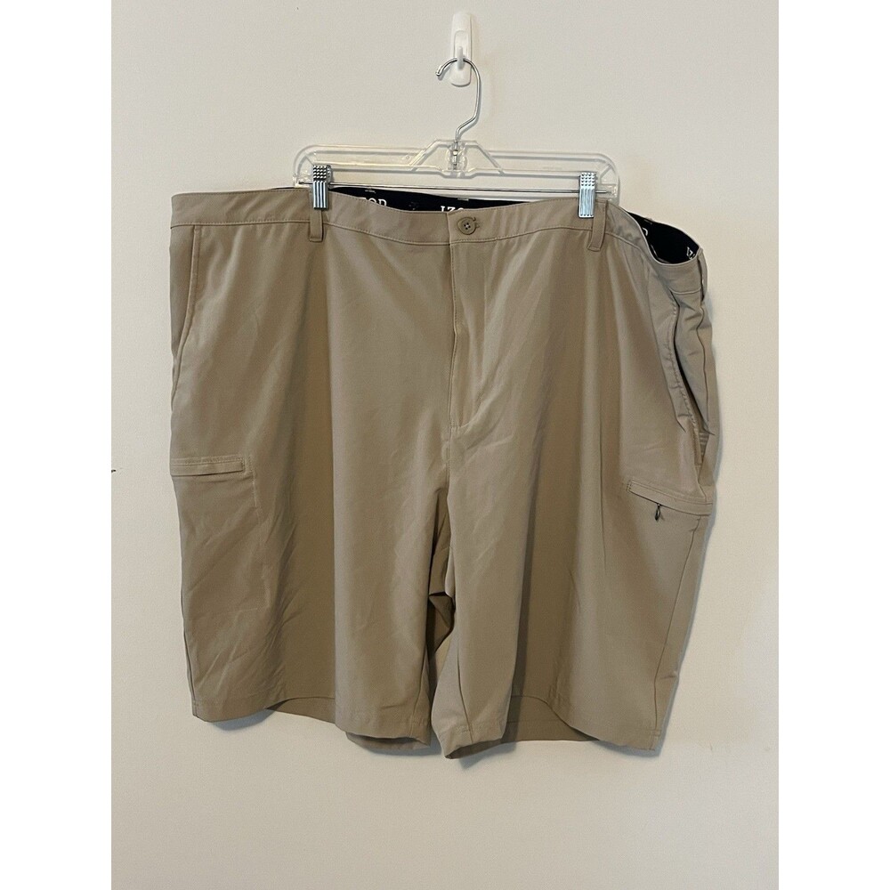 IZOD Golf Shorts Mens 52 Khaki Tan Performance Cargo Big & Tall Zip Pockets